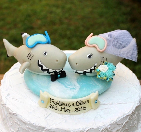 Shark Wedding Cake Topper Customizable Beach Summer Shark Wedding Cake Topper Customizable Beach Summer