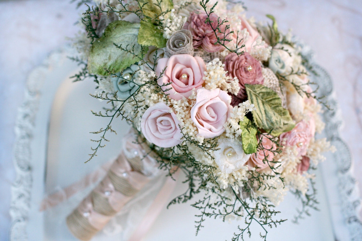 Dusty Pink Wedding Bouquet Dusty Rose Green by 