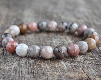 Petrified Wood Bracelet • Beaded Bracelet • Gemstone Bracelet • Yoga Bracelet • Womens / Mens Bracelet • Stacking Bracelet • Jewelry • Gifts