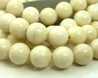 10mm Natural Light Creamy Tan Fossil Stone Round Gemstone Beads - 15.5 Inch Strand - BB36