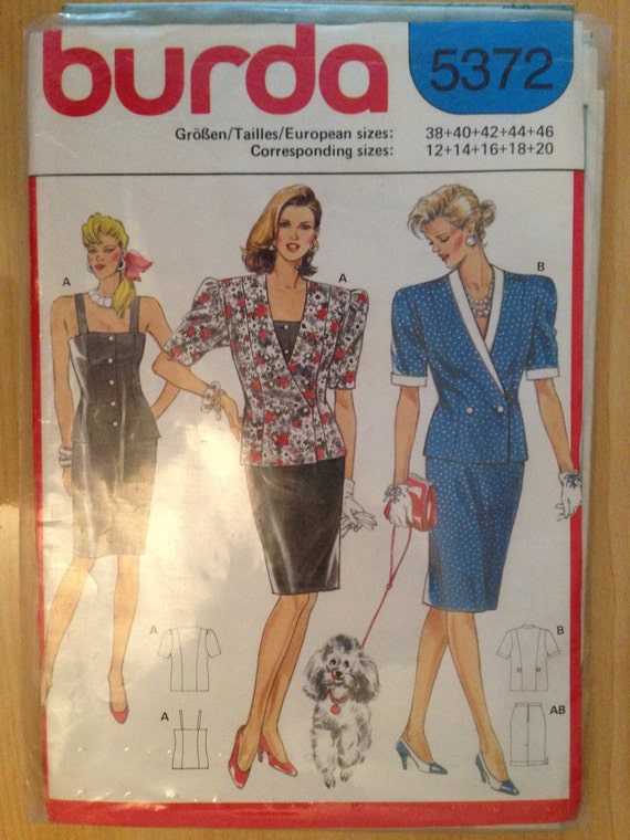 Burda 5372 Sewing Pattern 80s Uncut Misses Jacket, Top and Skirt Size 10-18