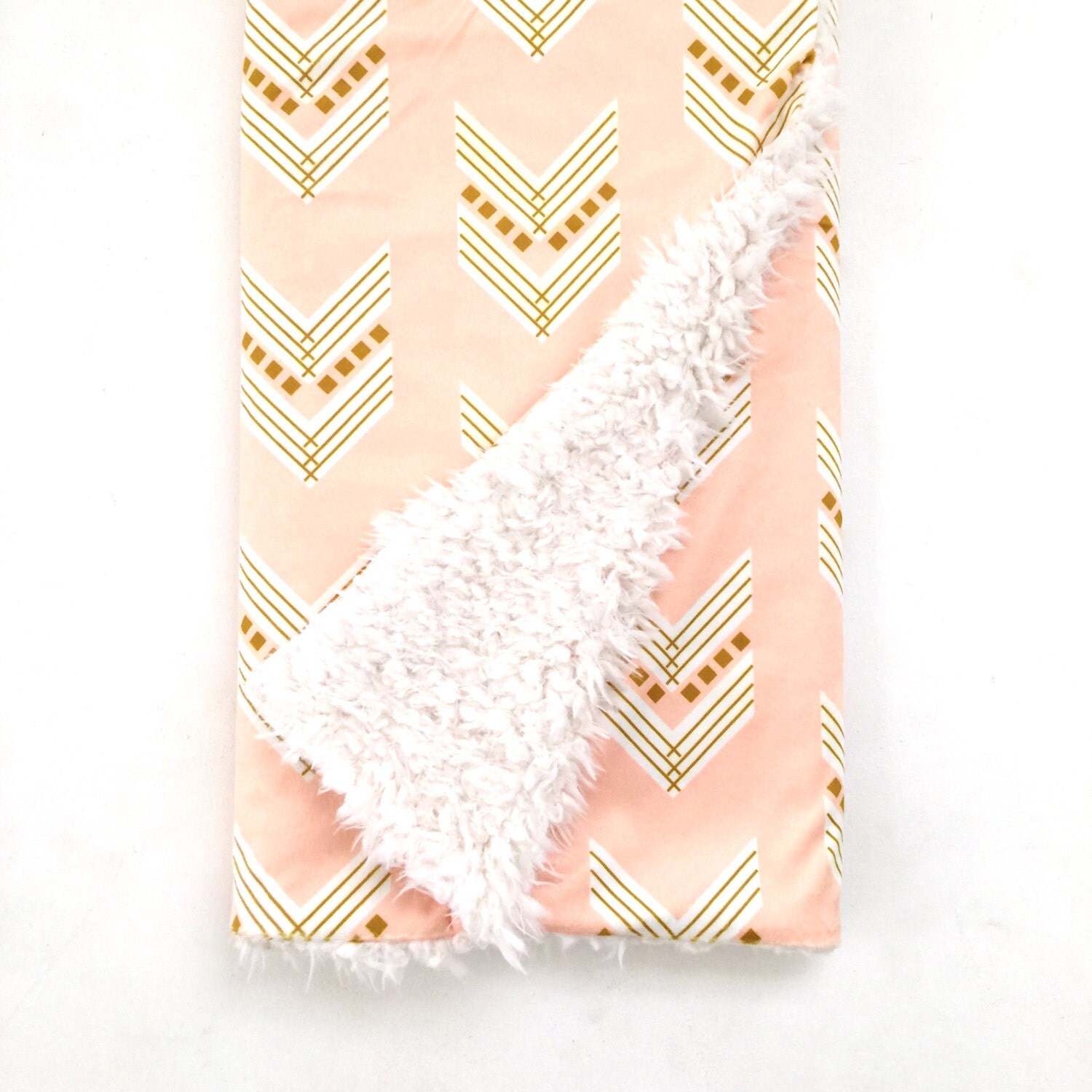 Baby Blanket Blush Gold Chevron. The Cloud Blanket. Faux Fur