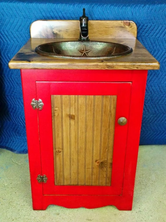 Rustic Bathroom Vanity with sink - 25" - Bathroom Vanities - Copper Sink - Red - Custom-made - Barn Red - Rustic Bathroom - Bathroom sink