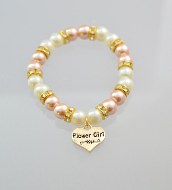 Gold Flower Girl Bracelet Rhinestone Spacers Wedding
