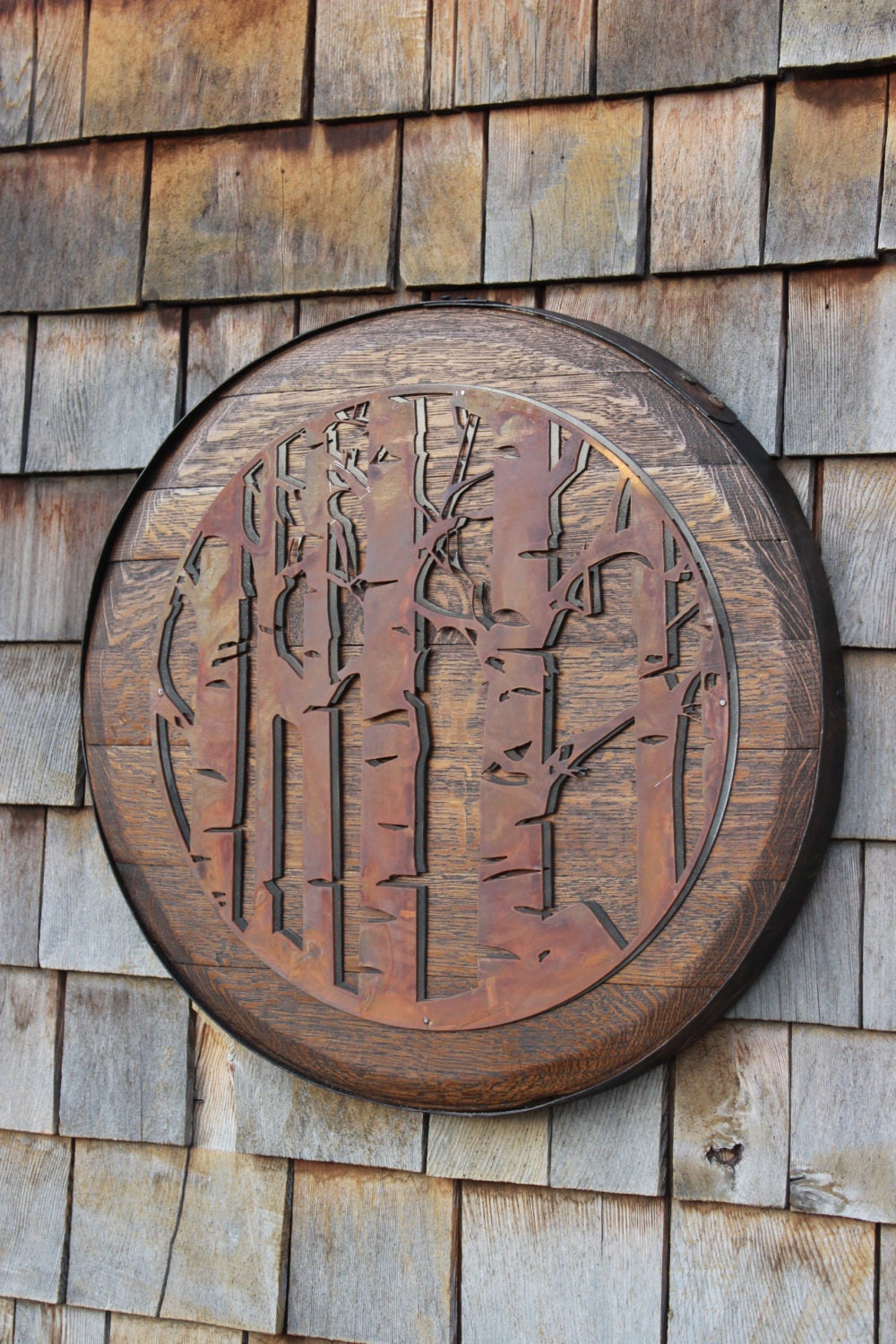 double aspen trees on whiskey barrel head lid unique custom double aspen trees on whiskey barrel head lid unique custom