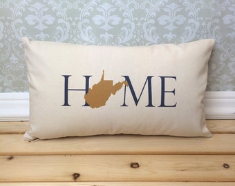 West Virginia Pillow, Long Pillow, Home Pillow, State Pillow, Home Decor, House Warming Gift, House Warming Pillow, Custom Pillow, Lumbar