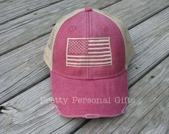 American Flag Trucker Hat - distressed patriotic baseball hats