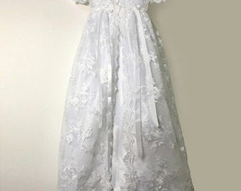 Lace Long Baptism Gown White Long Christening Gown Baby Dresses Dedication dress Baptism Dress Blessing