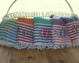 Monogram Turkish Towel Peshtemal Beach Cabana Stripe Personalized Monogrammed Gift