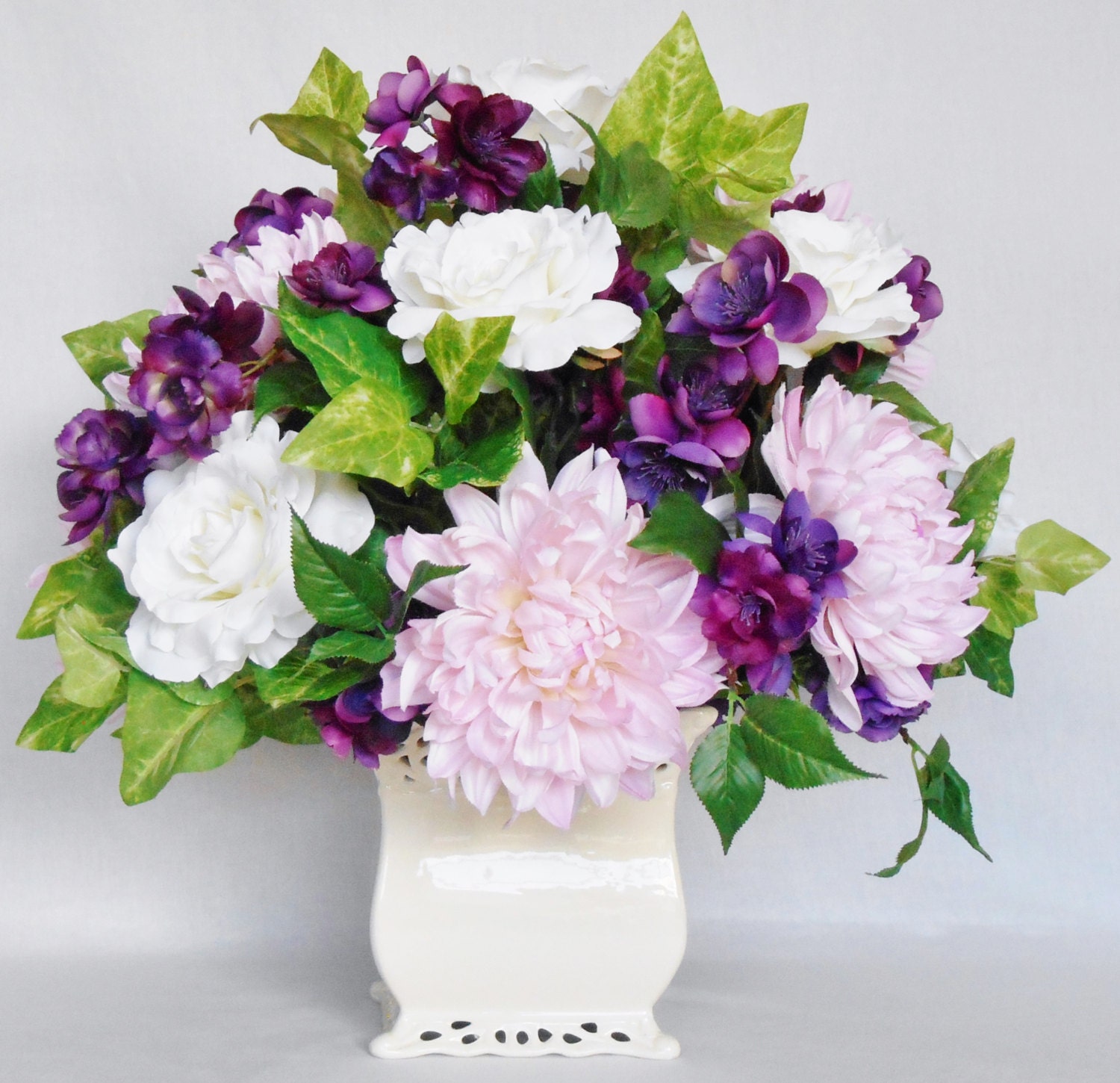 Artificial Flower Arrangement Baby Pink Dahlias Creamy White