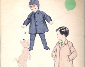 Vintage 1953 Butterick 6323 Boy's Coat; Leggings & Helmet Sewing Pattern Size 1 Chest 20"