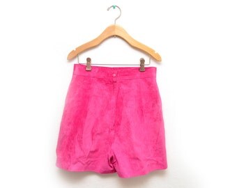 80s Hot Pink Leather Suede High Waisted Shorts Women's Size 10