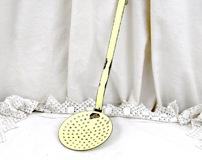 Antique French Chippy Yellow Enamel Strainer / French Country Decor / Vintage / Kitchenalia / Kitchenware / Ladle / Shabby Chic / Home /