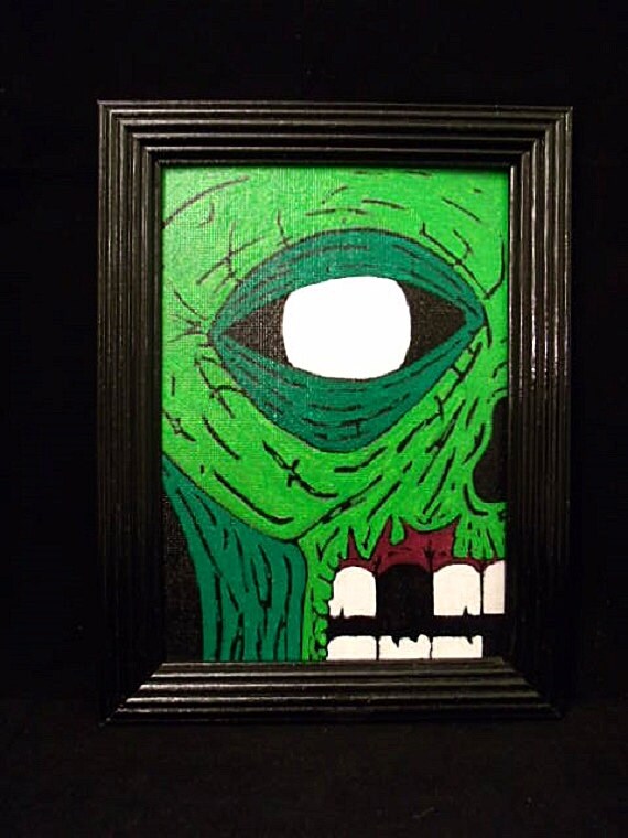 Original OOAK Acrylic Zombie Painting on 5X7 Canvas Panel with