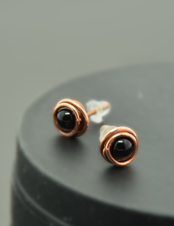 Black onyx studs Ball stud earring Minimalist Gemstone