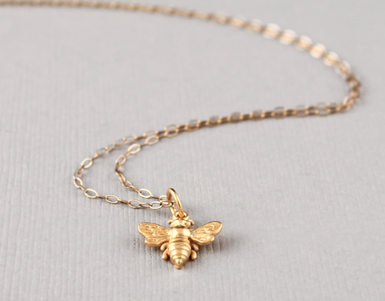 Little Gold Bee Necklace Bumble Bee Honeybee 14k Gold Bee