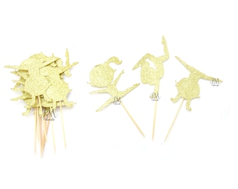 12 Gold Glitter Girl Gymnastics Cupcake Toppers - Gymnastic Cupcake Toppers, Birthday Cupcake Topper, First Birthday Cupcake Toppers