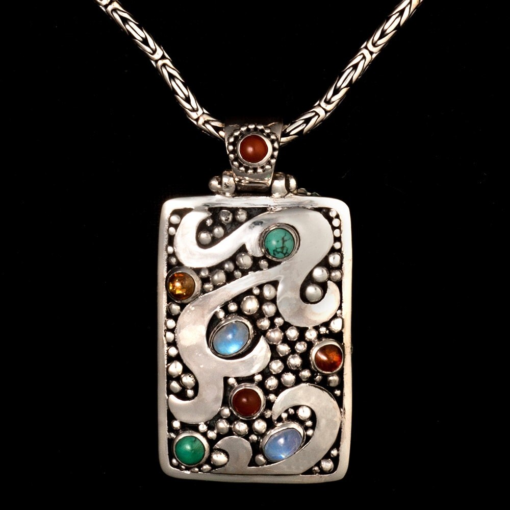 Silver Balinese Gemstone Necklace Sterling Silver Balinese