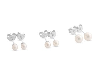 Fresh Water Pearl Stud 3.5mm / 4mm / 5mm Earrings #925 Sterling Silver #Azaggi E0889S