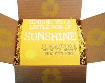 A sunshine gift box. Full of happy treats that will make someones day. Get Well Soon Gift, Sorry For Your Loss, Thinking Of You Gift.