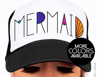 Mermaid Hat - Mermaid Trucker Hat - Cute Summer Hat, Mermaid Shells and Mermaid Scale Original Design, Beach Accessories,Women's Mermaid Cap
