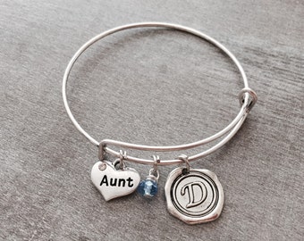 SALE, AUNT KEEPSAKE Silver Bracelet, Charm Bracelet, Aunt Gift, Aunt Jewelry, Aunt, Adjustable, Bangle Bracelet, Charm Bracelet, Gifts for