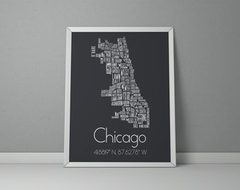 Chicago Wall Art chicago map art | etsy Chicago Wall Art chicago map art | etsy