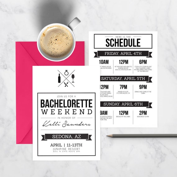 Bachelorette Weekend Invite and Schedule Custom Printable