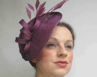 Plum Purple Hatinator - Disc Fascinator, Saucer Hat, Plum Fascinator, Races Hat, Womens Hats Fascinators, Aubergine, Purple Fascinator