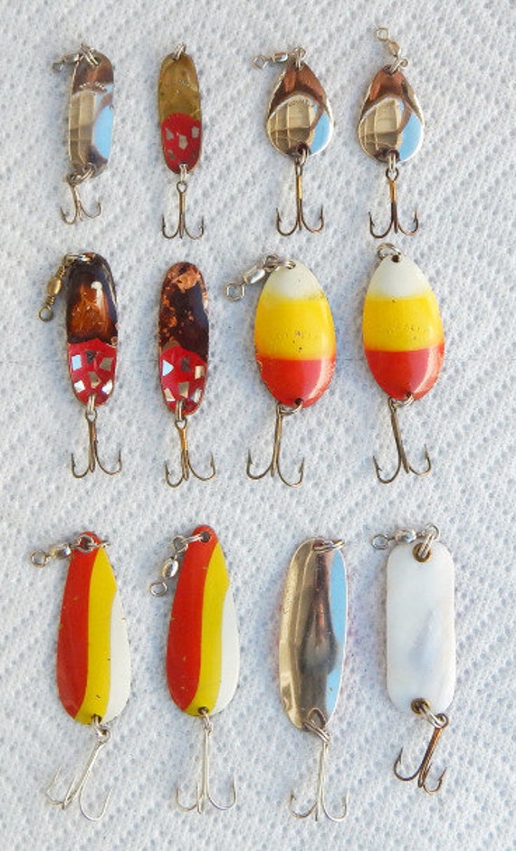 Vintage Roy Self Fishing Spoons Wobbler Lures Lot of 12 Orange