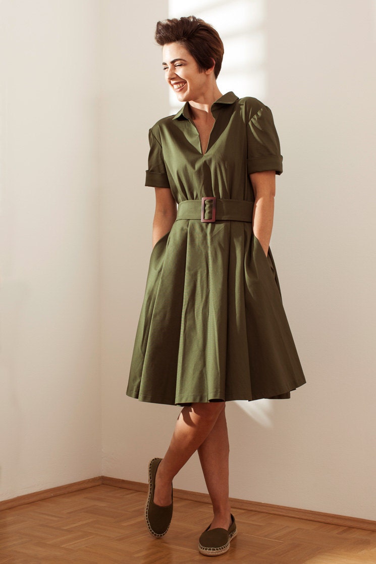 Pleated cotton  dress  with pockets 