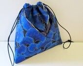 Makeup Bag, Asian Inspired, Origami Bag, Geometric, Drawstring Bag, Berry Blue, Small Purse, Fabric Gift Bag, Jewelry Bag