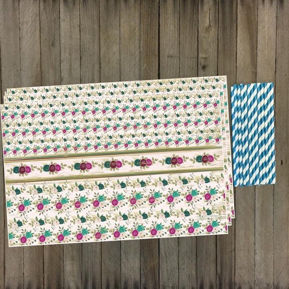 24 Vintage Look Floral Paper Placemats and Stripe Paper
