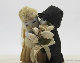 1930s Small Bisque Kewpie Bride and Groom Wedding Cake Topper, Vintage Bisque Figures Bride and Groom