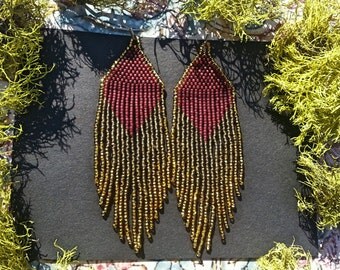 Golden Dawn (Burgundy)...Beaded Fringe Earrings