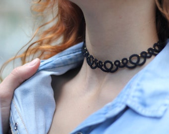 Black lace choker necklace//Handmade choker//90s necklace//Minimal necklace//Lace choker//black choker