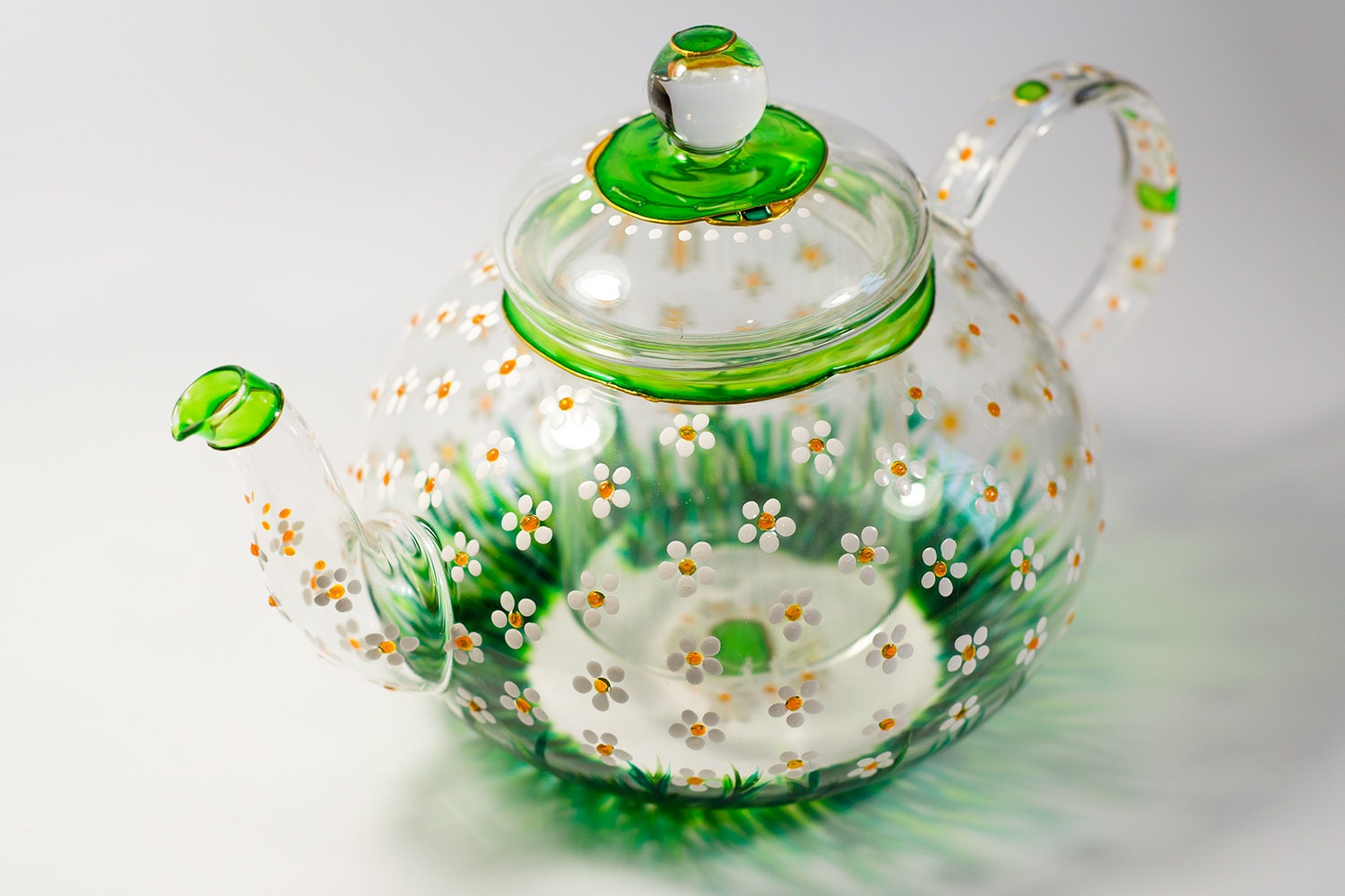  Glass  Teapot  with Infuser Tea kettle Floral tea pot  Daisies