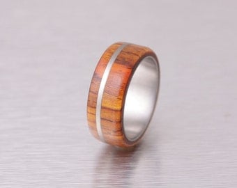 mens wedding band wood ring titanium ring band Cocobolo ring