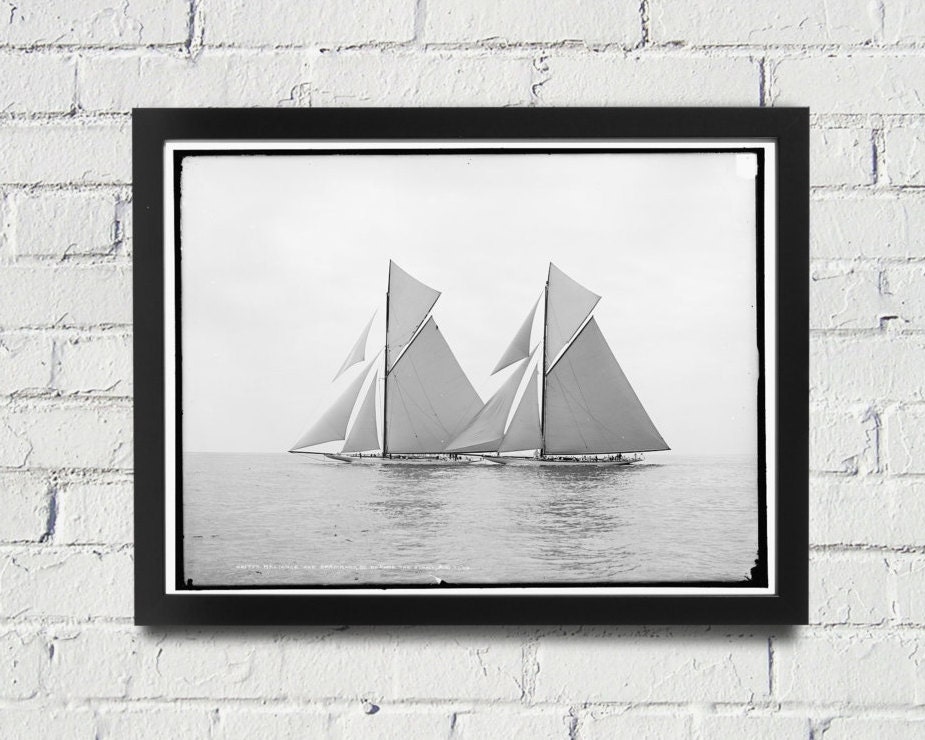 black and white sailboat framed