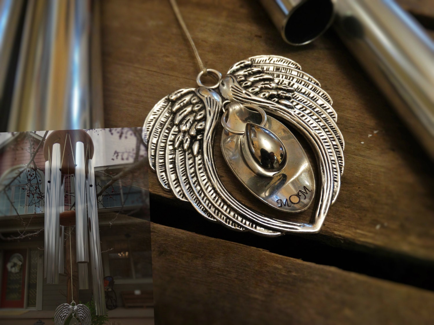 Unique ASH Urn Wind Chime Angel Wings custom by WeatheredRaindrop