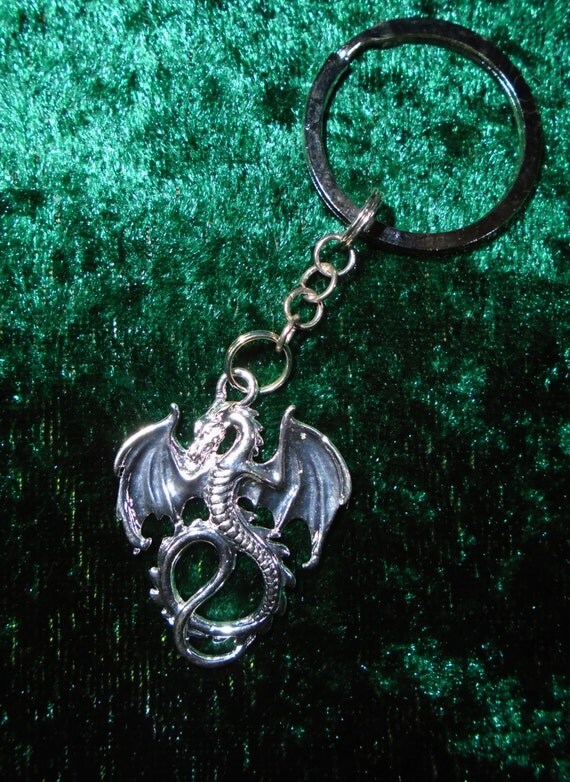 Items similar to Keyring Dragon (Silvertone) Free UK P&P