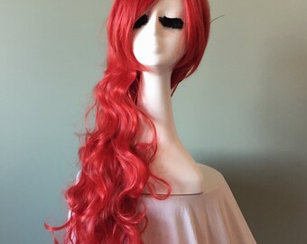 Long Red Wig Wavy Hair Handmade Unique Cosplay Wig