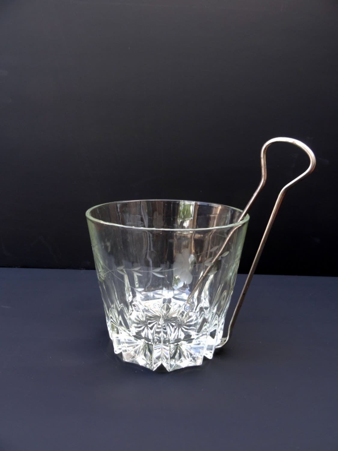 Vintage Crystal Ice Bucket With Tongs Etched Crystal Ice