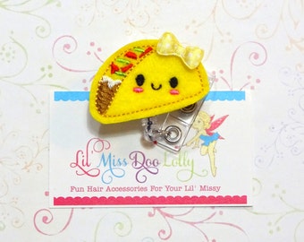 Taco Tuesday ID Badge-Embroidered Felt Badge Reel-Taco Badge- Felt Applique-Retractable ID Badge Holder- Badge Reel Clip (Set of 1)