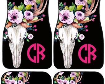 Monogrammed Car Floor Mats| Bull Skull | Car Mats | Floral | Car Accessories | Car Accessory