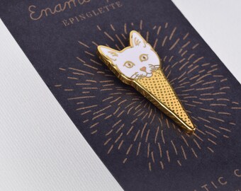 Cat Enamel Pin - Ice Cream Cone Cat Head Pin