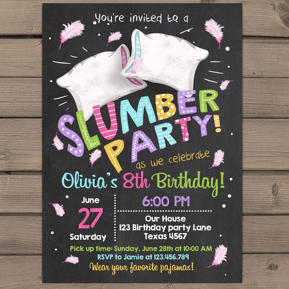 Slumber Party Invitation Pajamas Birthday invite Girl party
