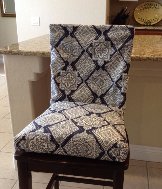 Dinning Chair Covers Rustic Indigo blue gray and white seat