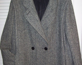 Vintage Wool Herringbone Classic Preppy Career Coat by Wellington Size 14