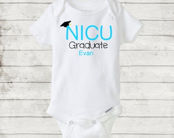 NICU Graduate Personalized Custom Onesie/Bodysuit. Preemie Baby Boy Blue Onesie. For your graduating NICU baby boy